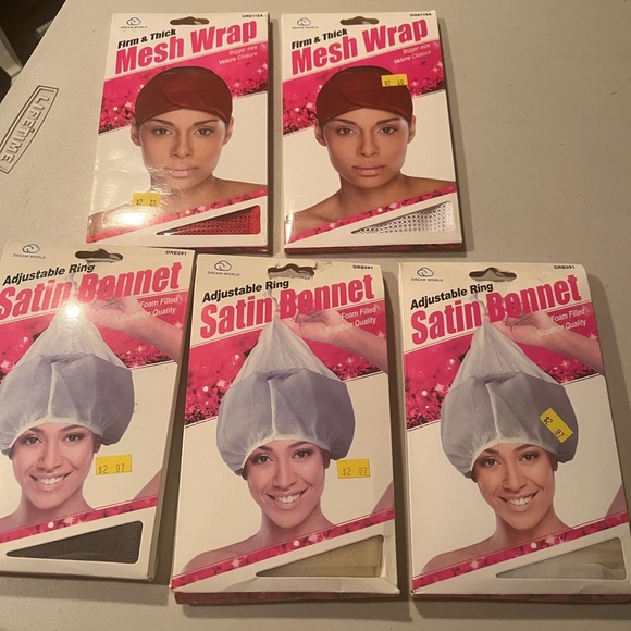 Adjustable Ring Satin Bonnet and Mesh Wrap Set lot - Picture 1 of 2